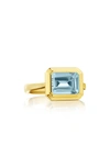 House Of Frosted Kim Horizontal Emerald Cut Blue Topaz Ring In Gold