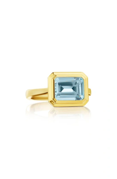 House Of Frosted Kim Horizontal Emerald Cut Blue Topaz Ring In Gold