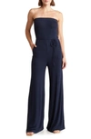 Go Couture Ribbed Strapless Tube Jumpsuit In Dark Navy