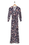Go Couture Bishop Long Sleeve Faux Wrap Dress In Charcoal Floral
