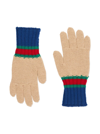 Gucci Kids' Striped Knitted Wool Gloves In Blue Navy Other