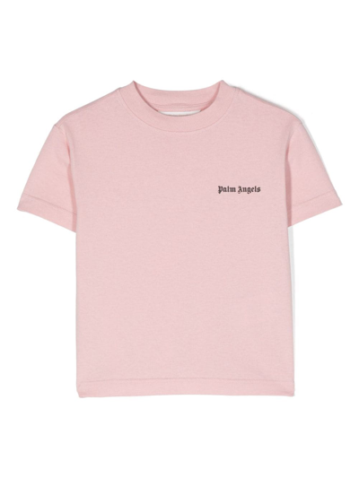 Palm Angels Kids' Logo-print Cotton T-shirt In Pink