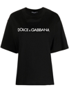 Dolce & Gabbana Black Oversized T-shirt With Logo Lettering Print In Cotton Woman In Black