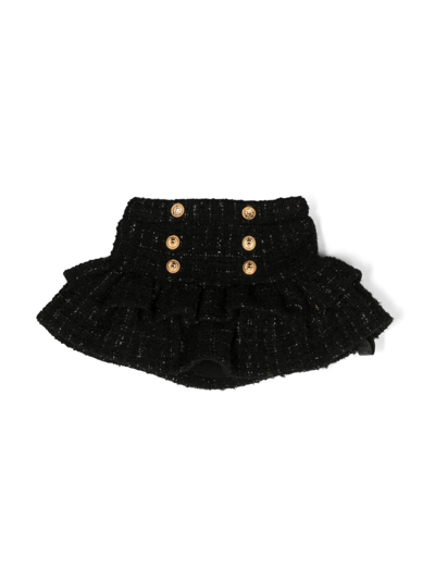 Balmain Babies' Embossed-buttons Tweed Skirt In Black
