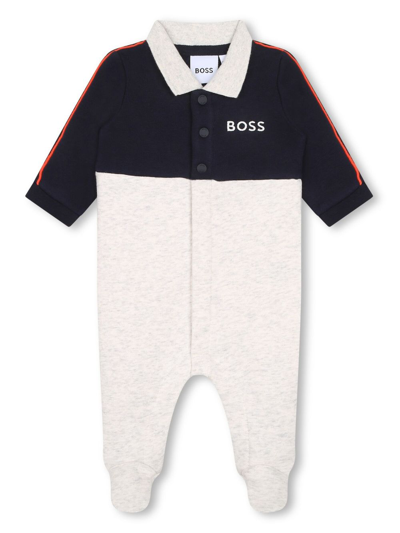 Bosswear Babies' Logo-embroidered Two-tone Pyjamas In Grey