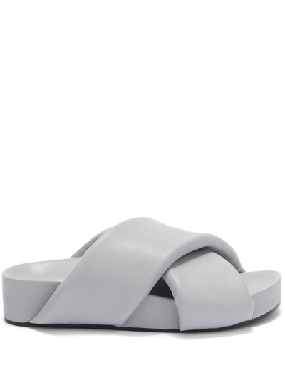 Jil Sander Cross-over Leather Sandals In Grey