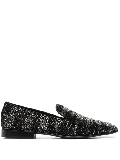 Roberto Cavalli Crystal-embellished Leather Loafers In Black