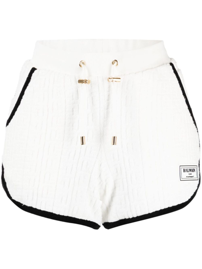 Balmain Monogram Cotton-blend Shorts In White