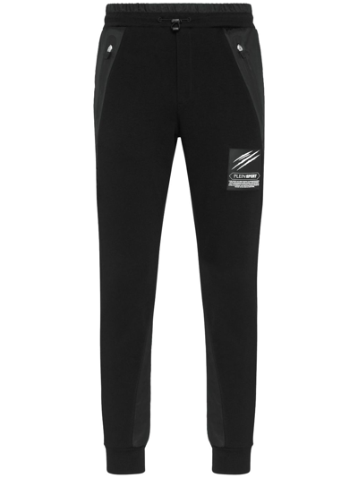 Plein Sport Logo-patch Cotton-blend Track Pants In Black