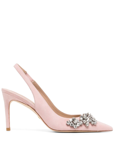 Stuart Weitzman Crystal Fleur 100mm Pointed-toe Pumps In Pink