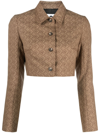 Marine Serre Moon Diamant Jacquard Cropped Jacket In Brown