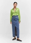 Mango Satin Finish Flowy Shirt Emerald Green In Emerald Green