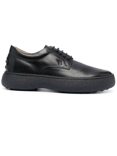 Tod's Round-toe Leather Oxford Shoes In Nero
