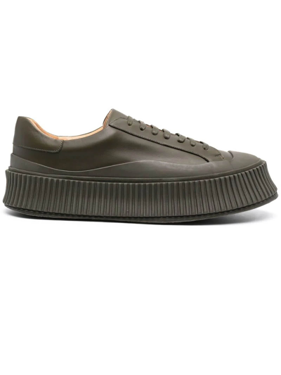 Jil Sander Lace-up Leather Platform Sneakers In Military Green