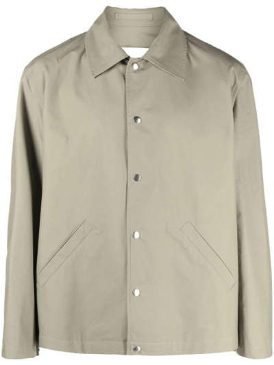 Jil Sander Light Olive Green Cotton Shirt Jacket In Grey