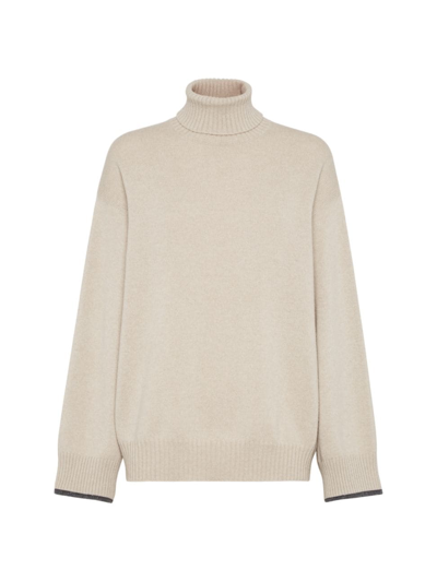 Brunello Cucinelli Cashmere Turtleneck Sweater With Contrast Detail In Multi-colored