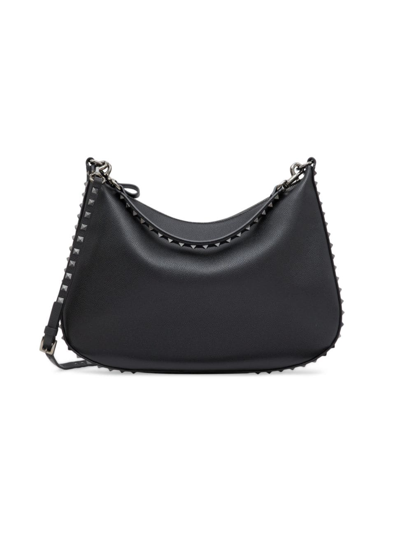 Valentino Garavani Women's Rockstud Hobo Bag In Grainy Calfskin In Black
