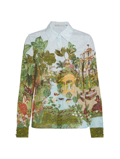 Alice And Olivia Willa Print Silk Blouse In Couture Palace