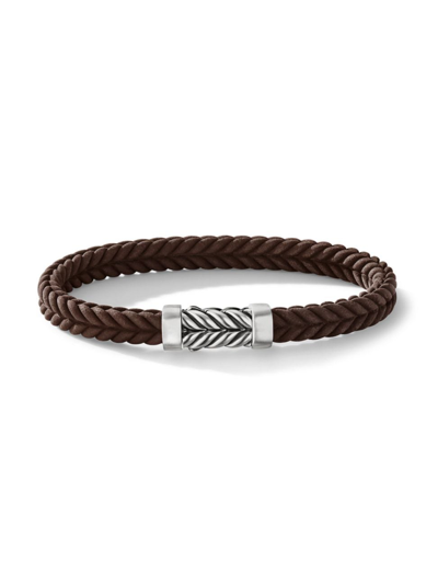 David Yurman 6mm Chevron Rubber Braceblk Sil In Brown