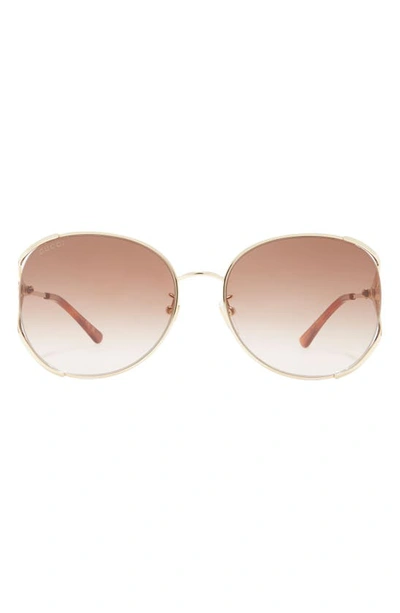 Gucci 59mm Gradient Round Sunglasses In Gold Gold Brown