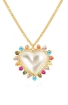 Gabi Rielle Sweet Lover Cubic Zirconia & Imitation Pearl Heart Pendant Necklace In Gold