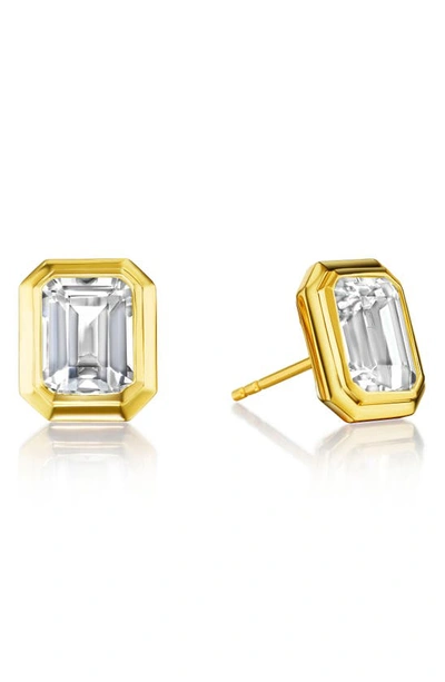 House Of Frosted Alexa Emerald Cut White Topaz Stud Earrings In Gold