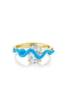 HOUSE OF FROSTED SKYE ENAMEL SQUIGGLE & WHITE TOPAZ RING