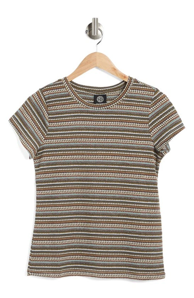Bobeau Jacquard Stripe Knit Top In Olive Multi