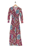 Go Couture Bishop Long Sleeve Faux Wrap Dress In Paisley