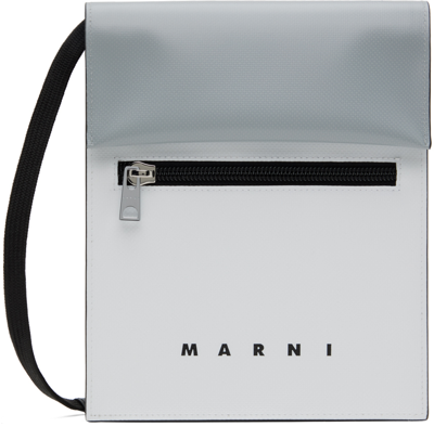 Marni White & Gray Logo Bag In Zo588 Antique Silver