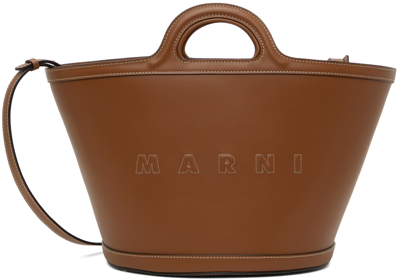 Marni Tropicalia Small Leather Tote Bag In Brown