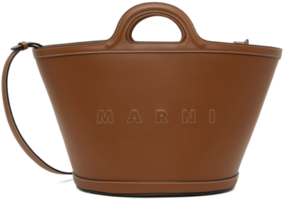 Marni Brown Leather Small Tropicalia Handbag In Black