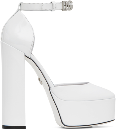 Dolce & Gabbana White Polished Platform Heels In Optical_white