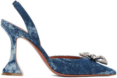 Amina Muaddi Blue Rosie Sling Denim Heels In Denim Acid