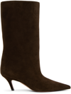 Amina Muaddi Fiona Suede Ankle Boots In Dark Brown
