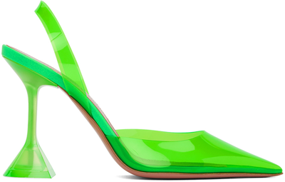 Amina Muaddi Green Holli Glass Sling Heels In Fluo Gren