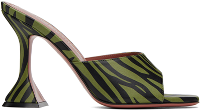 Amina Muaddi Green & Black Lupita Heeled Sandals In Green Zebra