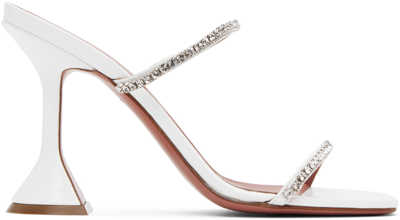 Amina Muaddi Womens White Gilda Crystal-embellished Leather Heeled Sandals