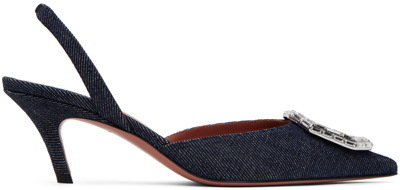 Amina Muaddi Rosie Satin Sling 60 Heel In Dark Blue