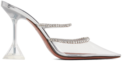 Amina Muaddi Silver Gilda Glass 95 Heels In Clear