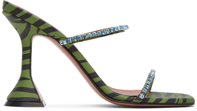 Amina Muaddi Green Gilda Slipper Heeled Sandals In Green Zebra