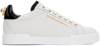 Dolce & Gabbana White Low Top Sneakers With Logo Lettering On The Tongue And Logo Detail On The Heel In Leather Woma In 89662 Bianco/oro