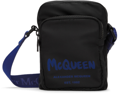 Alexander Mcqueen Black & Blue Printed Bag In 1079 Black/ultramari