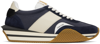 Tom Ford Mens Blue James Logo-print Leather And Suede Low-top Trainers In 5l003 Midnight Blue/
