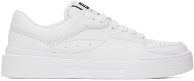 Dolce & Gabbana New Technology Leather Low Sneakers In Bianco