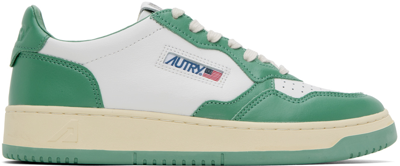 Autry White & Green Medalist Low Sneakers In Leat/leat Wht/malach