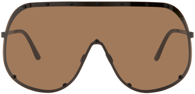 Rick Owens Black Shield Sunglasses In 0904 Black/brown
