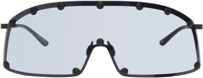 Rick Owens Black Shielding Sunglasses In 0966 Black/blue