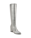 Franco Sarto Womens Katherine Block Heel Pointed Toe Knee High Boots Regular Wide Calf In Silver Faux Leather