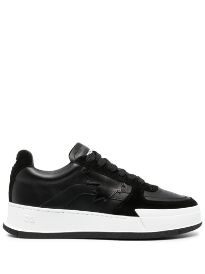 Dsquared2 Two-tone Lace-up Leather Sneakers In Schwarz